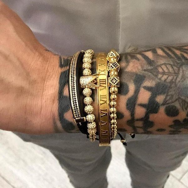 charm bracelets 4pcs/set gold hip hop braided braiding bracelet men pave cz zircon crown roman numeral luxury jewelry dropship, Golden;silver
charm bracelets 4pcs/set gold hip hop braided braiding bracelet men pave cz zircon crown roman numeral luxury jewelry dropship, Golden;silver