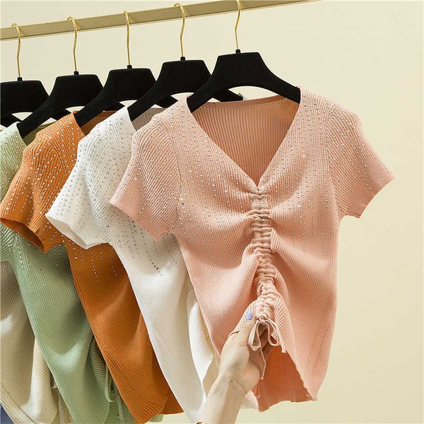 women's t-shirt diamond knitted summer t-shirts women v-neck short sleeve drawstring shirts slim pullovers 2021 casual k, White
women's t-shirt diamond knitted summer t-shirts women v-neck short sleeve drawstring shirts slim pullovers 2021 casual k, White
