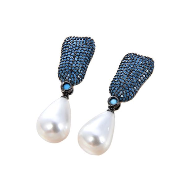 guaiguai jewelry teardrop white sea shell pearl blue cubic zirconia micro pave stud earrings handmade for women real gems stone lady fashion, Silver
guaiguai jewelry teardrop white sea shell pearl blue cubic zirconia micro pave stud earrings handmade for women real gems stone lady fashion, Silver