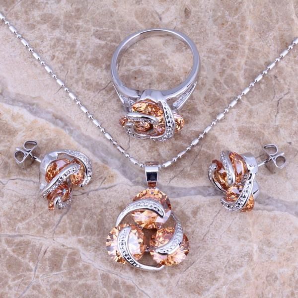 earrings & necklace noblest champagne morganite silver plated jewelry sets pendant ring size 6 / 7 8 9 10 s0127
earrings & necklace noblest champagne morganite silver plated jewelry sets pendant ring size 6 / 7 8 9 10 s0127