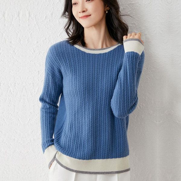 women's sweaters round neck woolen sweater twist thickened color matching knitting wool bottoming shirt autumn and winter, White;black
women's sweaters round neck woolen sweater twist thickened color matching knitting wool bottoming shirt autumn and winter, White;black