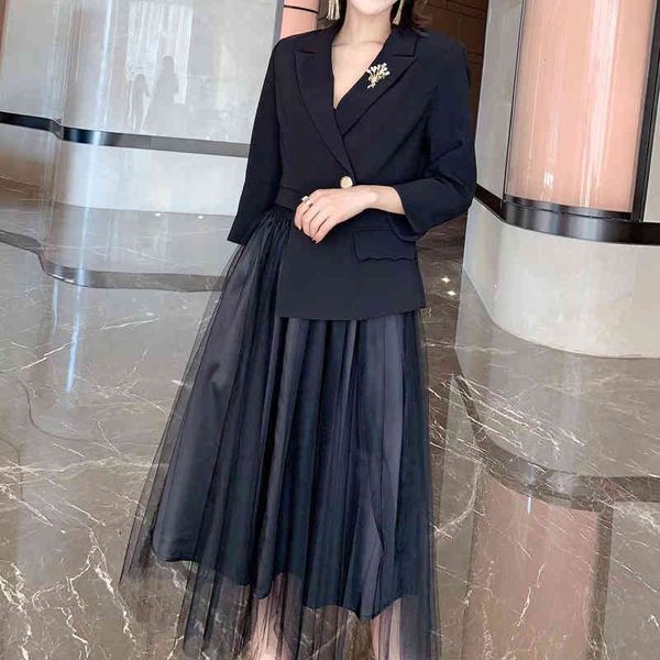 two piece dress irregular cropped sleeves v-neck black suit jacket mesh skirt women's two-piece spring and summer temperament 09r0, White
two piece dress irregular cropped sleeves v-neck black suit jacket mesh skirt women's two-piece spring and summer temperament 09r0, White