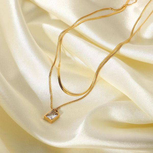 chains women stainless steel jewelry double layer 18k gold snake chain choker mini dainty square diamond crystal pendant necklaces, Silver
chains women stainless steel jewelry double layer 18k gold snake chain choker mini dainty square diamond crystal pendant necklaces, Silver