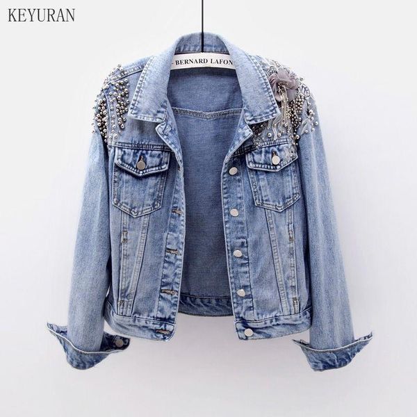 women's jackets female denim jacket 2021 spring beaded short fashion embroidery long-sleeved slim street style jean coats, Black;brown
women's jackets female denim jacket 2021 spring beaded short fashion embroidery long-sleeved slim street style jean coats, Black;brown