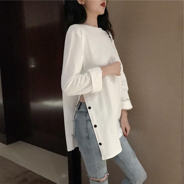 women's t-shirt 2021 spring split side button white black long tshirt o-neck women shirts autumn arrival harajuku solid loose t shirt
women's t-shirt 2021 spring split side button white black long tshirt o-neck women shirts autumn arrival harajuku solid loose t shirt