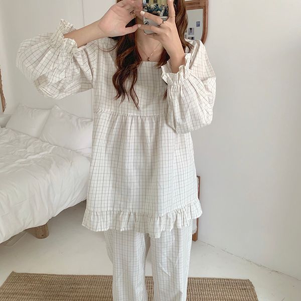casual dresses white minimalist plaid cotton square collar chic loose all match sleeves sweet pajamas sets home clothes aaaf, Black;gray
casual dresses white minimalist plaid cotton square collar chic loose all match sleeves sweet pajamas sets home clothes aaaf, Black;gray