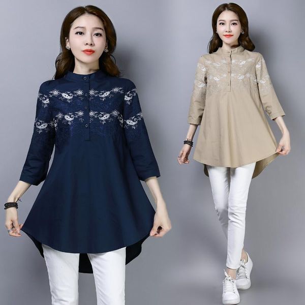 women's blouses & shirts 2021 cotton embroidery low collar casual plus-size spring autumn stylish elegance seven sleeves blouse, White
women's blouses & shirts 2021 cotton embroidery low collar casual plus-size spring autumn stylish elegance seven sleeves blouse, White