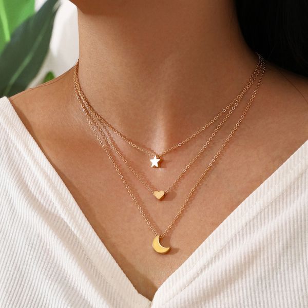 classic multi layer star moon heart pendant necklace fashion clavicle chain boho beach summer gold plated choker jewelry for women, Silver
classic multi layer star moon heart pendant necklace fashion clavicle chain boho beach summer gold plated choker jewelry for women, Silver
