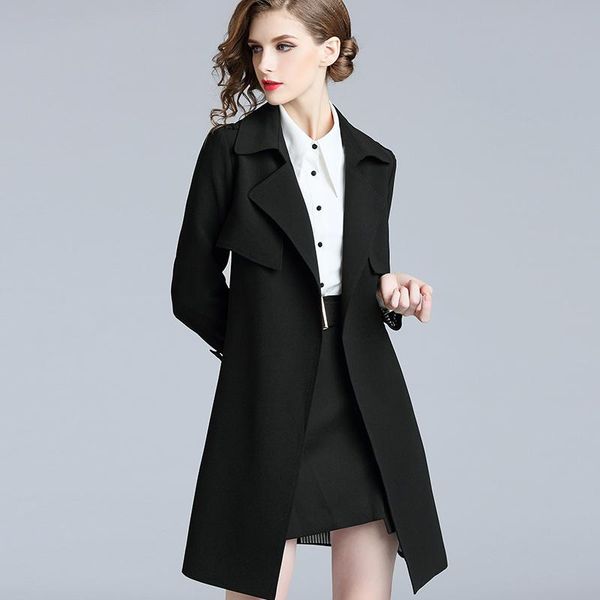 women's trench coats black coat lacing mid-length waist slimming large size, Tan;black
women's trench coats black coat lacing mid-length waist slimming large size, Tan;black