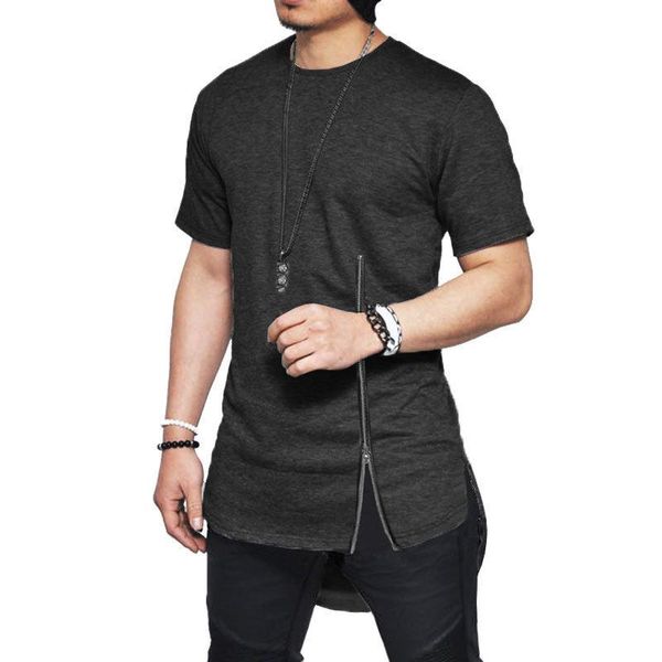 men's t-shirts front zipper hip-hop short sleeve side slit circular hem t shirt spring and summer solid color top, White;black
men's t-shirts front zipper hip-hop short sleeve side slit circular hem t shirt spring and summer solid color top, White;black