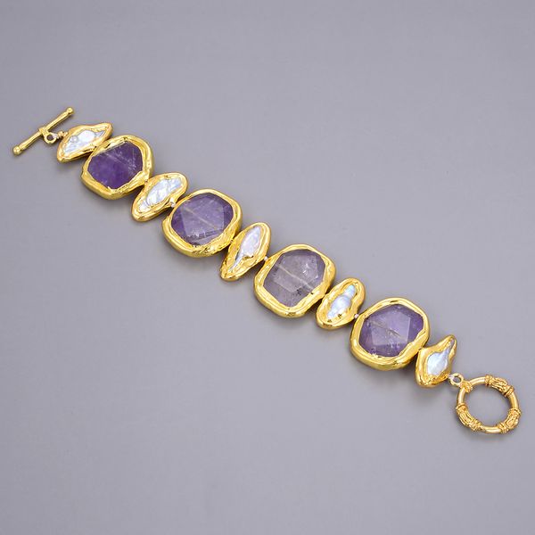 guaiguai jewelry natural freshwater white biwa pearl amethyst 24 kt gold color plated bracelet handmade for women real lady fashion jewellry, Black
guaiguai jewelry natural freshwater white biwa pearl amethyst 24 kt gold color plated bracelet handmade for women real lady fashion jewellry, Black