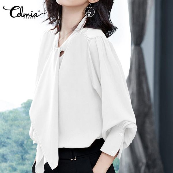 women blouses 2021 celmia spring autumn bow tie long sleeve blouse casual loose shirts solid work elegant ol blusas tunic women's &, White
women blouses 2021 celmia spring autumn bow tie long sleeve blouse casual loose shirts solid work elegant ol blusas tunic women's &, White