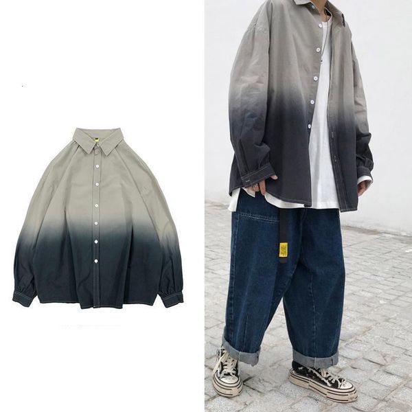 men's dress shirts camisa gradient loose male shirt blusa masculina casual long sleeve turn-down collar men 9r8l, White;black
men's dress shirts camisa gradient loose male shirt blusa masculina casual long sleeve turn-down collar men 9r8l, White;black