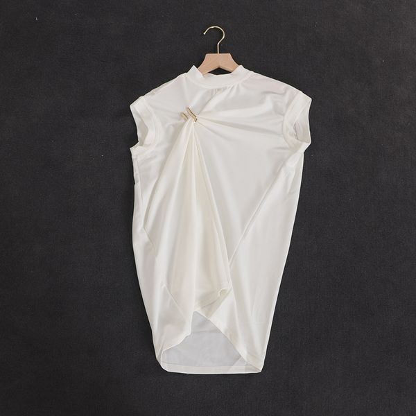 european and american summer personality t-shirt half high collar sleeveless metal buckle, White
european and american summer personality t-shirt half high collar sleeveless metal buckle, White