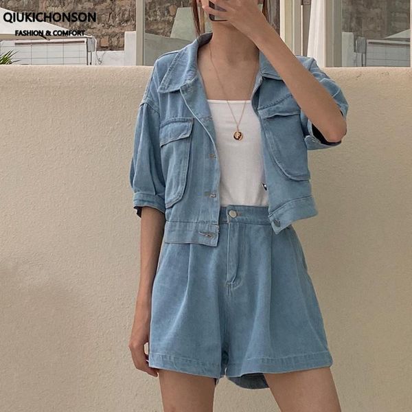 plus size two piece sets women summer short puff sleeve cropped denim jacket and shorts matching set 2 dress, White
plus size two piece sets women summer short puff sleeve cropped denim jacket and shorts matching set 2 dress, White