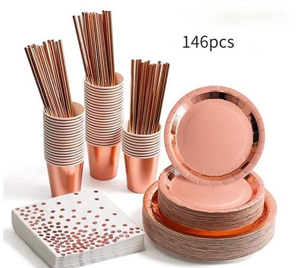disposable dinnerware 146pcs party tableware supplies gold /rose festival paper cups plates straws set wedding birthday table decor
disposable dinnerware 146pcs party tableware supplies gold /rose festival paper cups plates straws set wedding birthday table decor