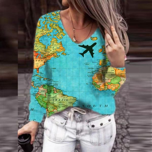 women's blouses & shirts 2021 autumn blouse women fashion vintage v neck map printed pullover long-sleeved ladies shirt casual street f, White
women's blouses & shirts 2021 autumn blouse women fashion vintage v neck map printed pullover long-sleeved ladies shirt casual street f, White