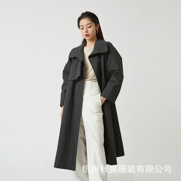 women's wool & blends autumn 2021 product solid color temperament french design sense waist casual double side pocket medium long coat, Black
women's wool & blends autumn 2021 product solid color temperament french design sense waist casual double side pocket medium long coat, Black