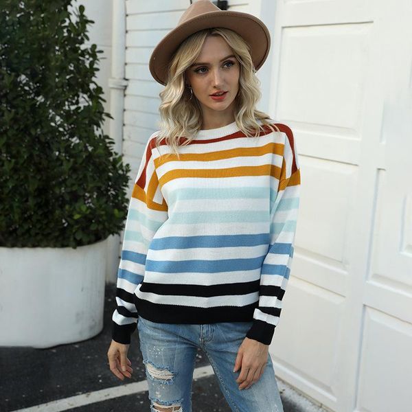 fashionable stripe color matching pullover female 2021 autumn student shirt amazon sweater women's sweaters, White;black
fashionable stripe color matching pullover female 2021 autumn student shirt amazon sweater women's sweaters, White;black