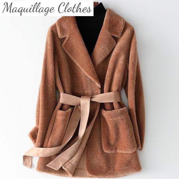 women's knits & tees 2021 autumn fashion women wool fur leather coat chic pockets belt c560, White
women's knits & tees 2021 autumn fashion women wool fur leather coat chic pockets belt c560, White