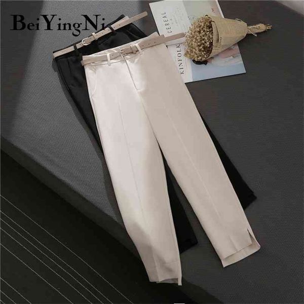 women suit pants belt vintage classic slim street ol office ladies harem leisure ankle-length trouser female 4xl 210506, Black;white
women suit pants belt vintage classic slim street ol office ladies harem leisure ankle-length trouser female 4xl 210506, Black;white