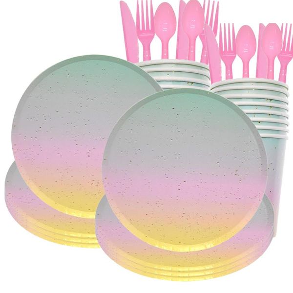 disposable dinnerware 46pcs princess pink rainbow gradient foil paper plates cups knives spoons forks birthday party supplies girl wedding d
disposable dinnerware 46pcs princess pink rainbow gradient foil paper plates cups knives spoons forks birthday party supplies girl wedding d
