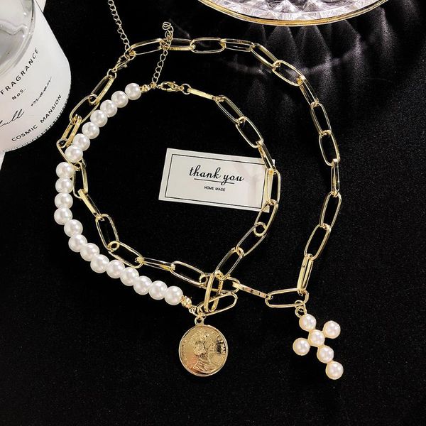 chokers vintage pearl cross queen coins pendant necklace personality short double-layer neck clavicle chain women jewelry, Golden;silver
chokers vintage pearl cross queen coins pendant necklace personality short double-layer neck clavicle chain women jewelry, Golden;silver