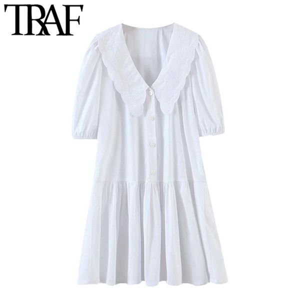 women sweet fashion embroidery ruffled white mini dress vintage peter pan collar puff sleeve female dresses mujer 210507, Black;gray
women sweet fashion embroidery ruffled white mini dress vintage peter pan collar puff sleeve female dresses mujer 210507, Black;gray