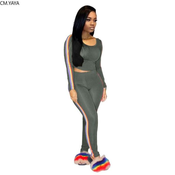 two piece dress winter women tracksuit o neck long sleeve side striped crop short skinny pants suit casual fashion a6289, White