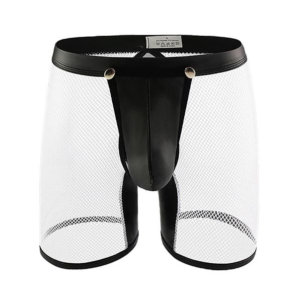 underpants men's panties see-through mesh open buboxer brief lingerie low rise removable bulge pouch faux leather patchwork shorts, Black;white
underpants men's panties see-through mesh open buboxer brief lingerie low rise removable bulge pouch faux leather patchwork shorts, Black;white