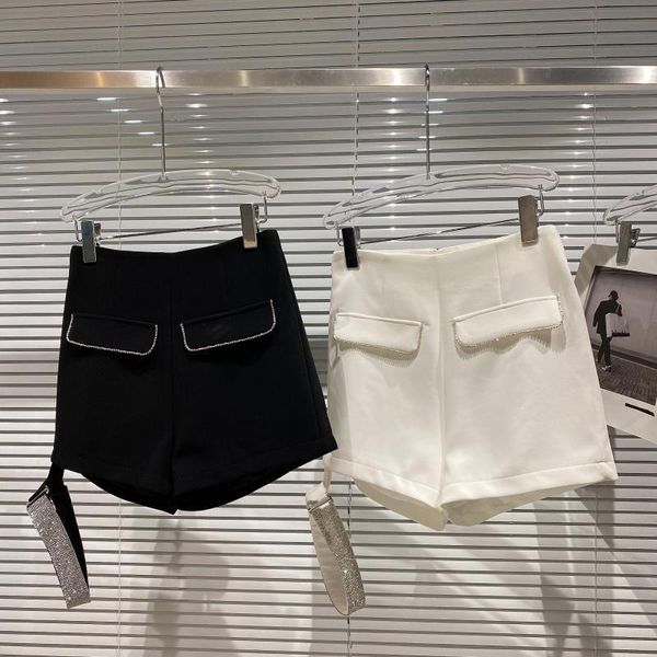 women's shorts single leg rhinestone ring bandage women 2021 autumn three-part, White;black
women's shorts single leg rhinestone ring bandage women 2021 autumn three-part, White;black