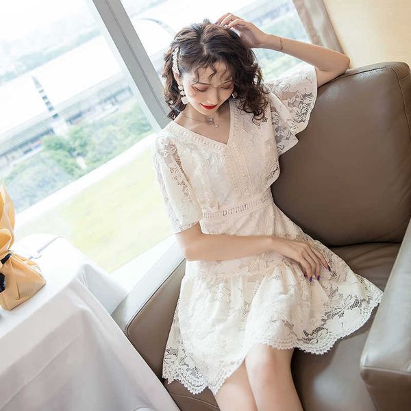 brand women lace dress v-neck french retro style short sleeve elegant mini party vestidos 210529, Black;gray
brand women lace dress v-neck french retro style short sleeve elegant mini party vestidos 210529, Black;gray