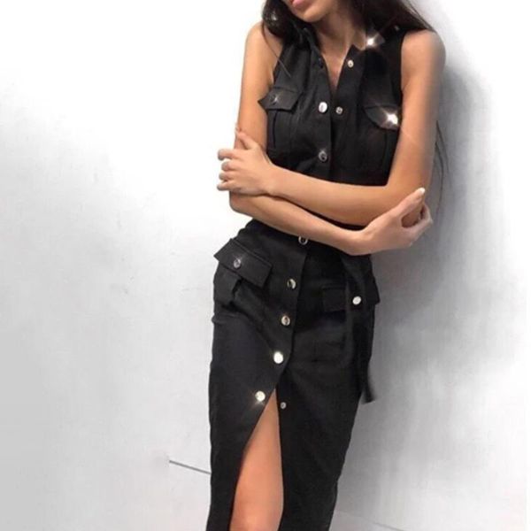 casual dresses 2021 summer shirt dress slim fit vintage club party sleeveless sheath split button knee length vestidos, Black;gray
casual dresses 2021 summer shirt dress slim fit vintage club party sleeveless sheath split button knee length vestidos, Black;gray