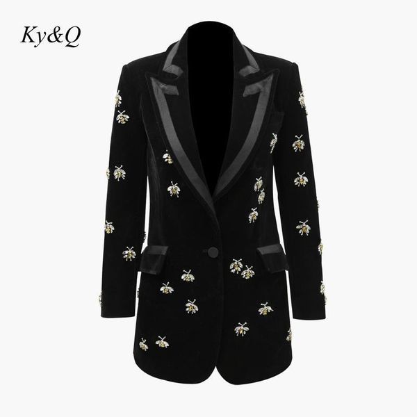 women's jackets runway brand designer winter women luxury bee beaded velvet single button black slim 2021 office lapel long jacket coat, Black;brown
women's jackets runway brand designer winter women luxury bee beaded velvet single button black slim 2021 office lapel long jacket coat, Black;brown