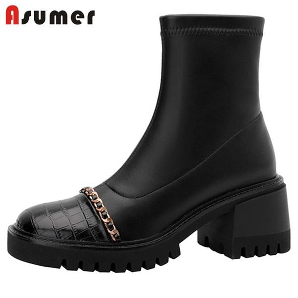 boots asumer 2022 est ankle for women high heels platform shoes square toe zip autumn genuine leather +stretch pu, Black
boots asumer 2022 est ankle for women high heels platform shoes square toe zip autumn genuine leather +stretch pu, Black