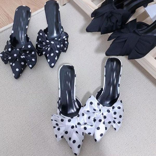 design women slippers slip on mules polka dot bowtie pointed toe thin low heels sandal female slides summer footwear, Black
design women slippers slip on mules polka dot bowtie pointed toe thin low heels sandal female slides summer footwear, Black