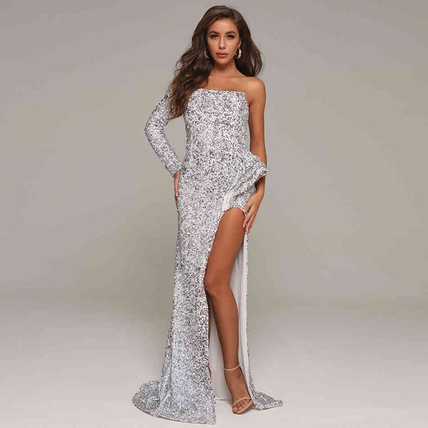 summer women silver sequins one shoulder long sleeve dress floor length club evening runway party maxi 210423, Black;gray
summer women silver sequins one shoulder long sleeve dress floor length club evening runway party maxi 210423, Black;gray