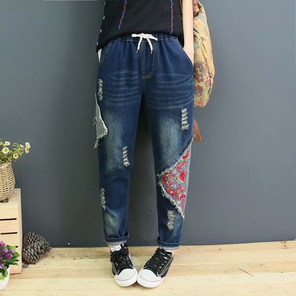 women's jeans large jeans national style embroidered harem pants elastic waist casual versatile slim, Blue
women's jeans large jeans national style embroidered harem pants elastic waist casual versatile slim, Blue