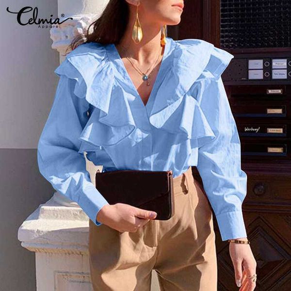 women's blouses & shirts blouses v-neck ruffles celmia women solid boluses elegant office long sleeve spring casual work blusas femme, White
women's blouses & shirts blouses v-neck ruffles celmia women solid boluses elegant office long sleeve spring casual work blusas femme, White
