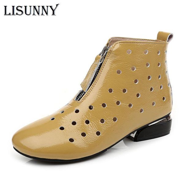 boots lisunny 2021 summer ankle genuine leather shoes women med high heel front zipper cutout breathable mujer zapatos, Black
boots lisunny 2021 summer ankle genuine leather shoes women med high heel front zipper cutout breathable mujer zapatos, Black