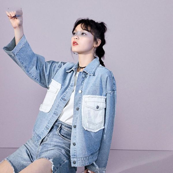 women's oversized jeans jacket stitching denim coat women loose turndown collar spring and autumn jackets, Black;brown
women's oversized jeans jacket stitching denim coat women loose turndown collar spring and autumn jackets, Black;brown
