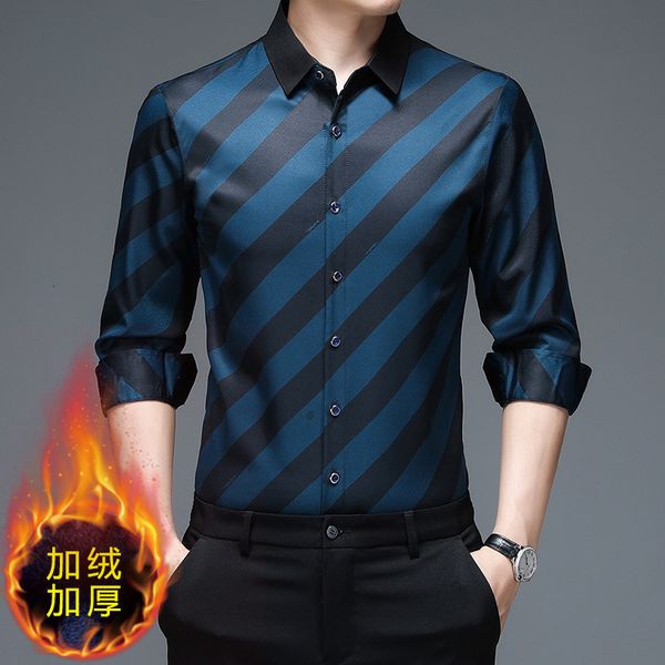 autumn and winter plush men's loose casual lapel shirt stripe long sleeve thickened warmth, Black
autumn and winter plush men's loose casual lapel shirt stripe long sleeve thickened warmth, Black