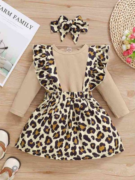 baby solid bodysuit & leopard pinafore skirt & headband she, Blue 
baby solid bodysuit & leopard pinafore skirt & headband she, Blue