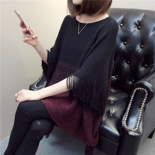 women's sweaters 2021 autumn tassel knitted sweater solid elegant pullover jumper irregular cape cloak pull femme, White;black
women's sweaters 2021 autumn tassel knitted sweater solid elegant pullover jumper irregular cape cloak pull femme, White;black