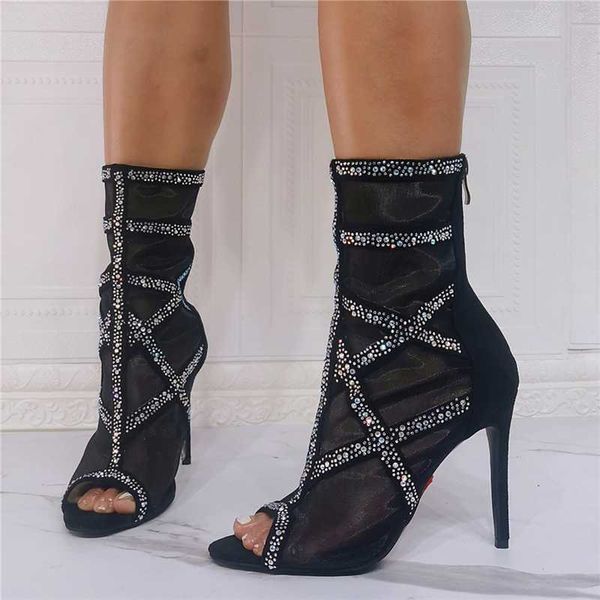 boots summer peep toe short for women diamonds decor mesh upper ankle high heel sock back zip big size 47, Black
boots summer peep toe short for women diamonds decor mesh upper ankle high heel sock back zip big size 47, Black