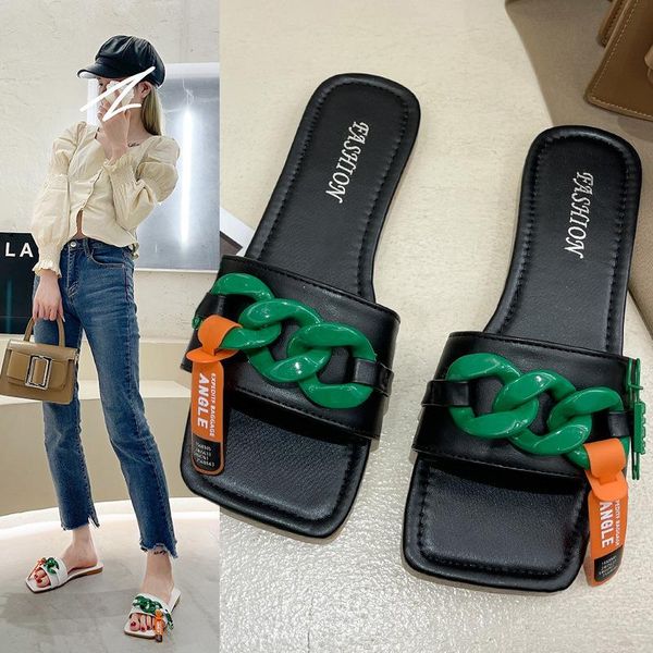 slippers square toe metal chain design brand women slipper slides flat heel ladies sandal summer outdoor beach flip flop, Black
slippers square toe metal chain design brand women slipper slides flat heel ladies sandal summer outdoor beach flip flop, Black