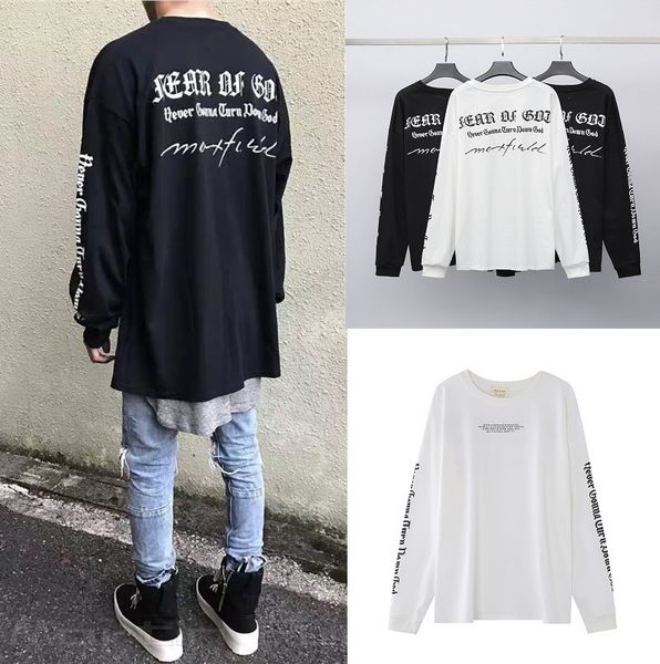 t shirt high street oversize loose fog kanye same off shoulder letter print long sleeve for men and women, White;black
t shirt high street oversize loose fog kanye same off shoulder letter print long sleeve for men and women, White;black