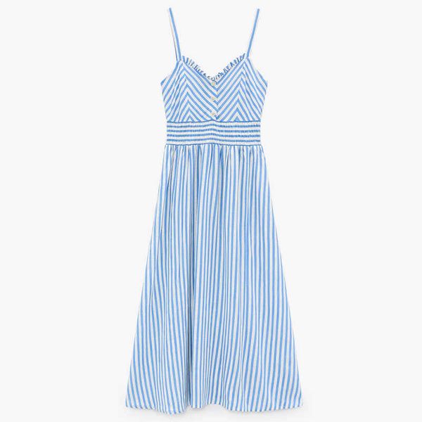 za blue striped long summer dress women ruffle sleeveless straps sundress female smocked elastic waist elegant dresses 210602, Black;gray
za blue striped long summer dress women ruffle sleeveless straps sundress female smocked elastic waist elegant dresses 210602, Black;gray