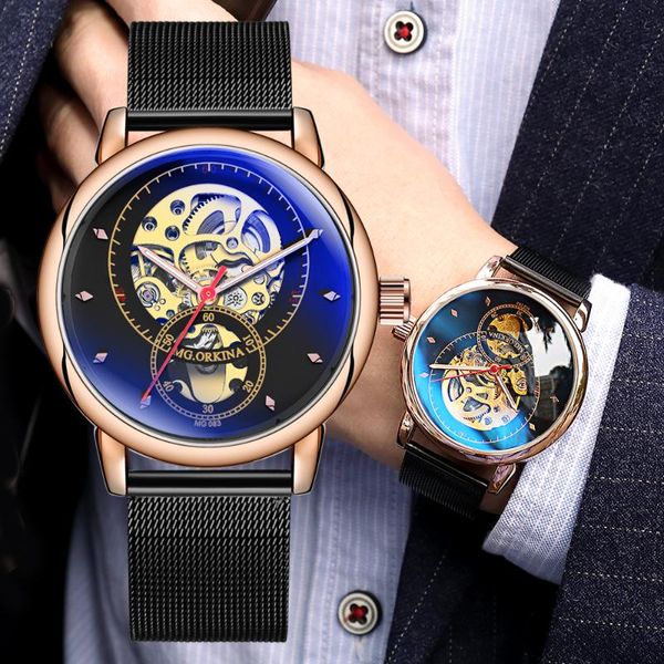 wristwatches unique creative design stainless steel mesh strap mens transparent case clock automatic mechanical watches men, Slivery;brown
wristwatches unique creative design stainless steel mesh strap mens transparent case clock automatic mechanical watches men, Slivery;brown