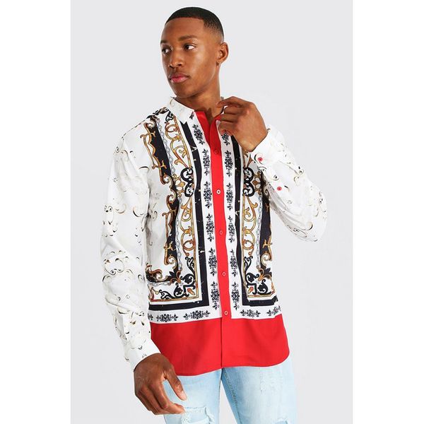 gold-plated pattern men's long-sleeved shirt comfortable fit fashion retro style travel office entertainment, White;black
gold-plated pattern men's long-sleeved shirt comfortable fit fashion retro style travel office entertainment, White;black